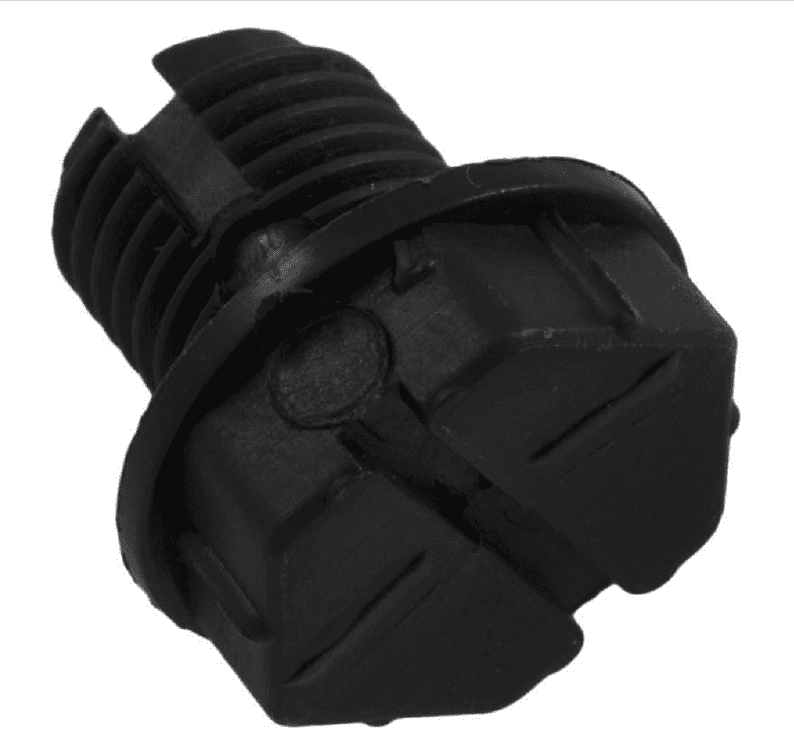 Black plastic plug with three prongs.